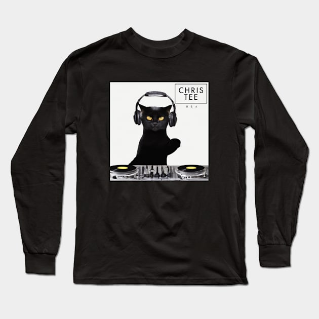 DJ cat Long Sleeve T-Shirt by ChrisTeeUSA